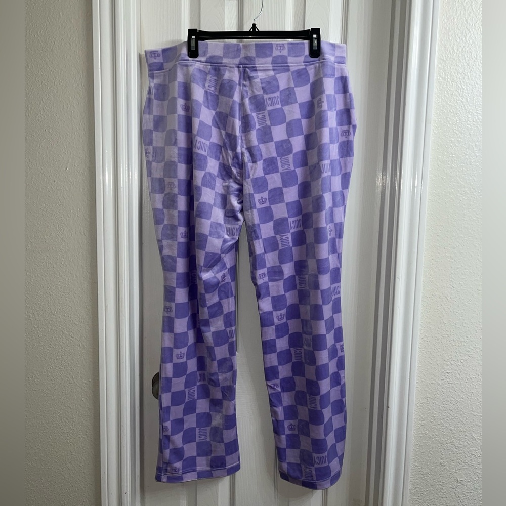 Juicy couture lilac checkered mid rise straight leg velour sweatpants - Picture 6 of 11